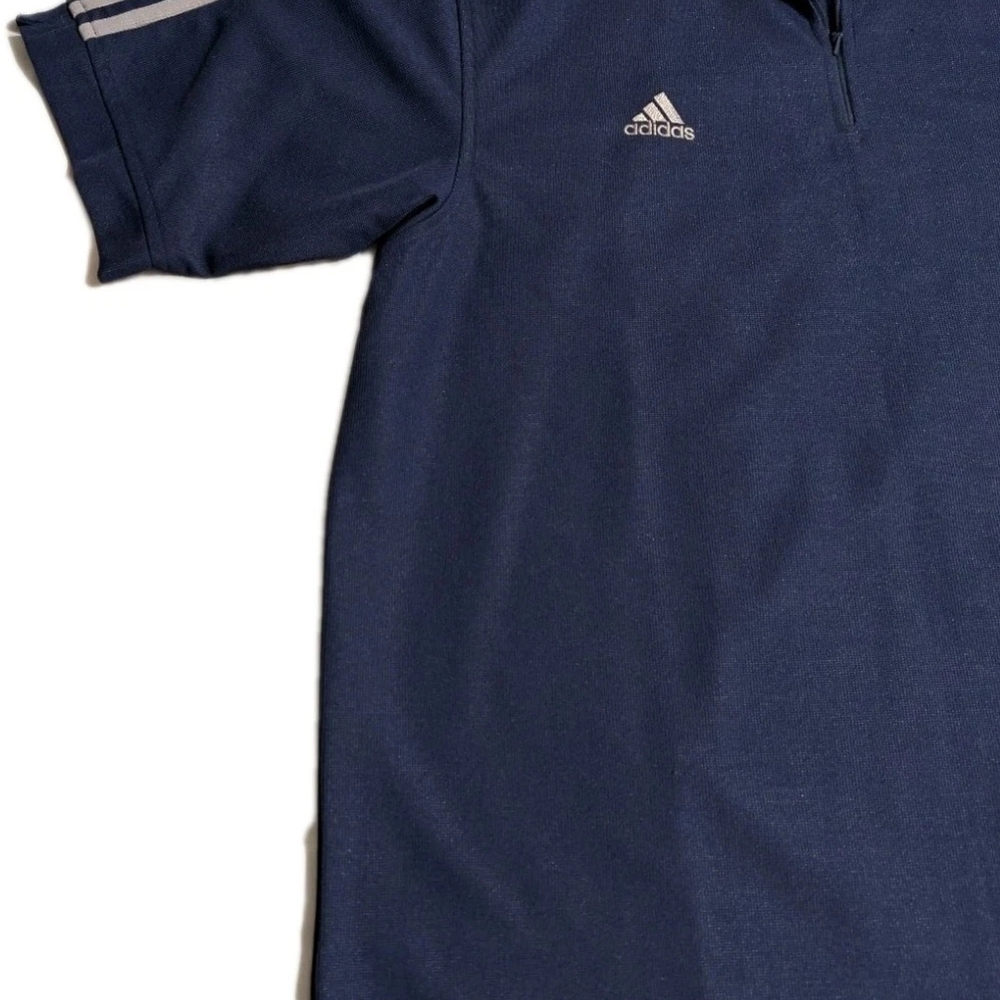 Adidas New York Yankees Quarter Zip Polo Shirt Men’s L Blue MLB Silver Stripes - Picture 2 of 8